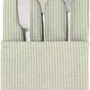 Narrow Striped Cotton Linen Blended Dinner Cloth Napkins - Set of 12 (40 x 30 cm) - for Events & Home Use (Green)