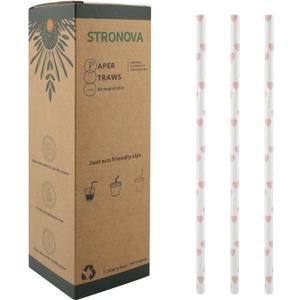 100 Pack Pink Heart Boba Paper Straws 7.76" - Individually Wrapped, Heavy Duty & Reliable, Cute Party Straws for Boba, Coffee & Weddings, Eco Recyclable, Chemical-Free (0.24in)