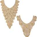 FINGERINSPIRE 2 pcs Gold Collar Applique 2 Style Sequin Floral Embroidered Applique Trim V-Neck Ethnic Style Collar Sew on Patches Neckline Collar Sewing Accessories for DIY Wedding Dress, Cloth