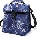 SUNNY BIRD Insulated Lunch Bag Rolltop Lunch Box Tote Bag for Women, Men, Adults and Teens (Blue Bamboo)
