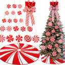 Syhood Christmas Candy Canes Design Tree Topper Red Cap 36 Inch Red Swirl Christmas Tree Skirt Wooden Winter Lollipop Holiday Decoration for Xmas Gifts