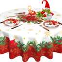 Oaxscug Christmas Round Tablecloth 70 Inch, Winter Gold Snowflake Red Floral Table Cloth for Xmas Farmhouse Kitchen Decor, Wipeable Polyester Fabric Table Cover for Holiday Party