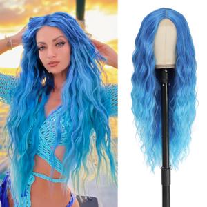 Cosplay Long Blue Wig 28 Inch Middle Part Synthetic Wig Realistic Gifts Party Wigs for Women Daily Use Colorful Wigs, (Blue)