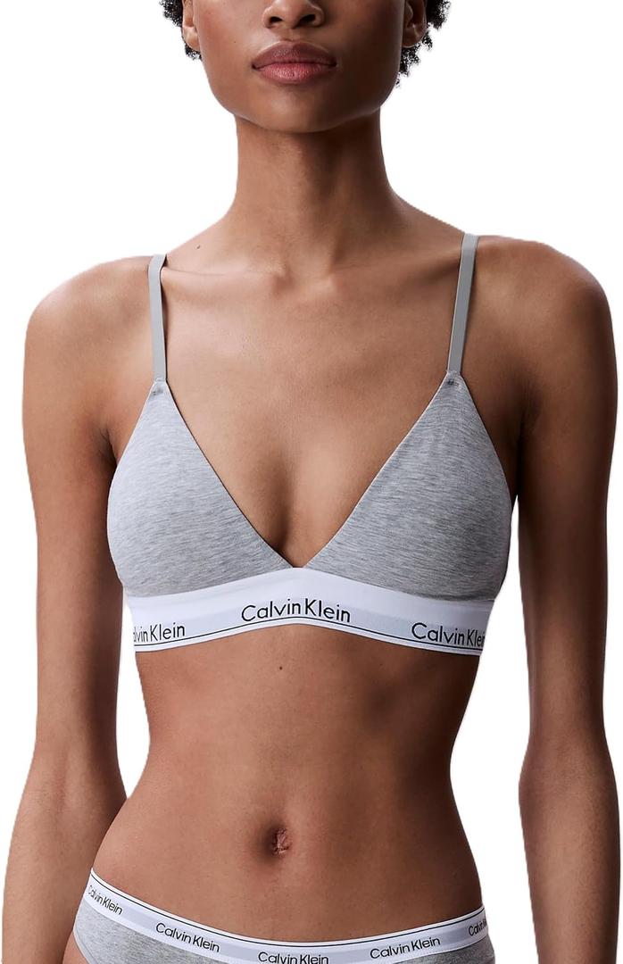 Calvin Klein Women's Modern Cotton Lightly Lined Triangle Wireless Bralette (Gray, L)