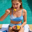 Girls Swimsuits Bikini Set 2 Pieces Color Block Bikini with Adjustable Shoulder Strap Girls Bathing Suit 11-12Y (Blue)
