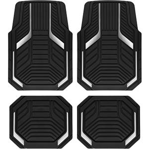 PIC AUTO Heavy Duty Rubber Floor Mats, Silver Aluminum Film Car Mats Set, Front and Rear Car Mats with Anti-Slip Backing, All Weather Protection, Trim-to-Fit for Automotive SUV, Sedan, Van