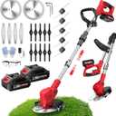 FULLYEA Electric Weed Wacker Cordless, Foldable Grass Trimmer with 2.0Ah Batteries & Charger, Brush Cutter Battery Powered with 3 Types Blades, Lawn Mover Lightweight Weed Eater for Lawn Yard Garden