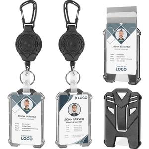 BESARME 2 Set Retractable Badge Holders Heavy Duty Carabiner Badge Reel Retractable Keychain with Tactical ID Card Badge Holders