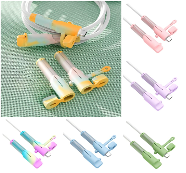 Charger Cable Protector 6 Sets (12pcs)  Silicone NonSlip Cord Savers Compatible with iPhone/Android/TypeC, 3in1 Dustproof+Organizer+Protection, 6 Colors USB Wire Protector for Home & Gift