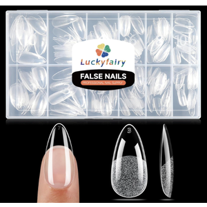 Medium Almond Nail Tips, 240pcs Soft Gel Pre-Filed Acrylic Almond Fake Nails, Half Matte Full Cover Clear Press on Flase Nail Tips for Nail Extension Home DIY 12 Sizes Gelly Tips