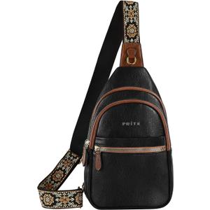 Prite Leather Crossbody Sling Bag for Women - Travel Fanny Pack Chest Purse (Black)