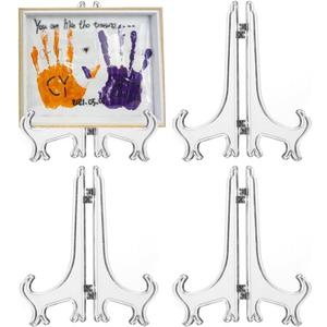 4 Pack 12 Inch Clear Plastic Easels or Stand/Plate Holders to Display Pictures or Other Items at Weddings, Plate Stands for Home Decoration, Birthday, Tables