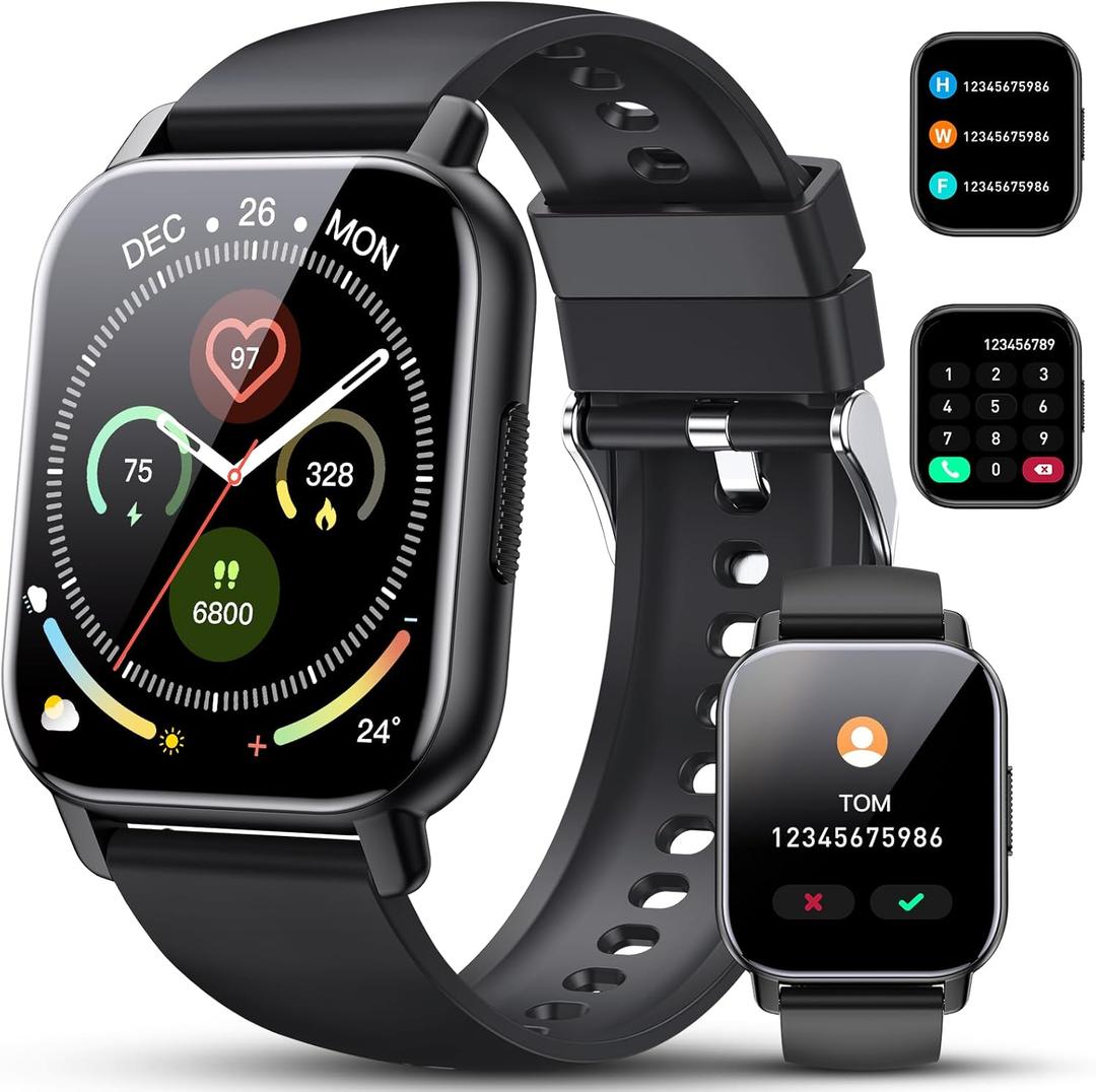 Smart Watch for Men Women, 1.85" HD Screen Smartwatch (Answer/Make Call) Heart Rate Sleep Monitor Pedometer, 110+ Sports Mode Fitness Watch, IP68 Waterproof Fitness Tracker for Android iOS, Deep Black