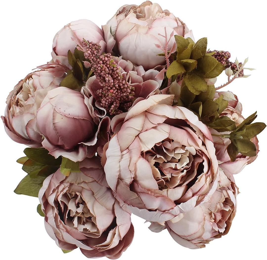 Duovlo Fake Flowers Vintage Artificial Peony Silk Flowers Wedding Home Decoration,Pack of 1 (Sweetened Bean) (20.87*3.5)