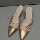 Coutgo Womens Bow Tie Mules Heels Two Tone Closed Pointed Toe Slip On Backless Wedding Dress Shoes Pumps Size 8.5