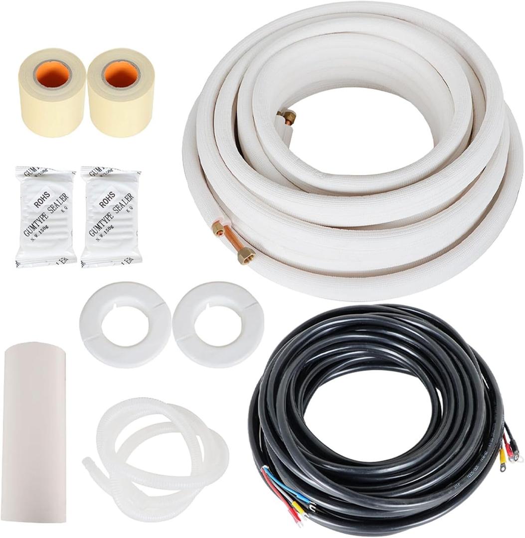 50 FT Air Conditioning Copper Hose Hose Extension, 1/4 and 1/2 Inch Thickened Insulation Cotton with Nuts and Other Accessories Fit for Mini Split Air Conditioner