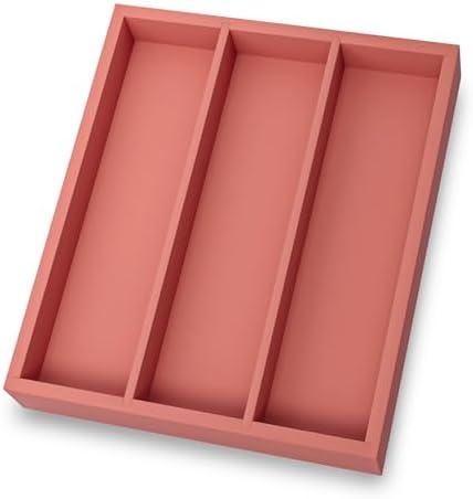 Pack of 2 Fibogollo Silverware Organizer Bamboo Kitchen Drawer Organizer, Flatware Organizer Tray for Kitchen, Flatware, Utensils（Orange）