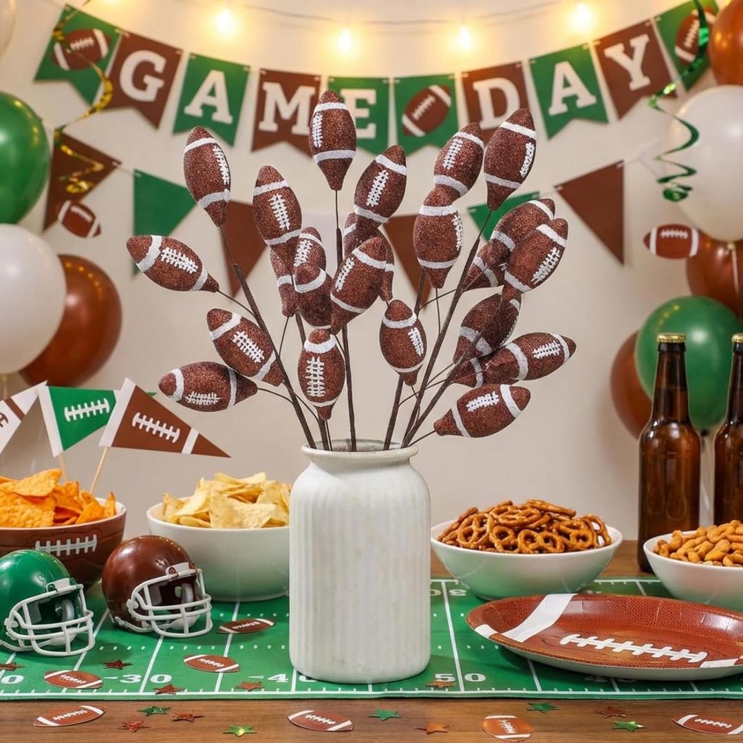 6 Pcs Football Picks Decoration Football Table Toppers for Sports Game Day Birthday Party Vase Filler Craft Wreath