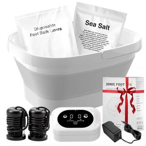 Ionic Foot Bath Detox Machine,Foot Detox Foot Bath Soak Tub with 2 Arrays,80 Disposable Foot Spa Liners,Detox Sea Salt,Folding Foot Spa Bucket,Home Salon-Level Foot Soaking Tub