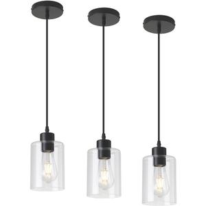 Modern Black Farmhouse Clear Glass Cylinder Pendant Light Fixture,Mini Pendant Lighting for Kitchen Island Decor - 4.75 Inch Shade, 2-58 Inch Cord (Black 3 Pack)