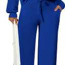 PRETTYGARDEN Women's 2 Piece Outfits Casual Lapel Half Zip Sweatshirts and Wide Leg Pants Tracksuit Sets (Blue, S)