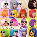 16 Pack Colored Bob Wigs with Bangs, Colorful Wigs with Sunglasses Bulk, Neon Party Fun Hair Wig for Women Costume Cosplay (Multicolor)