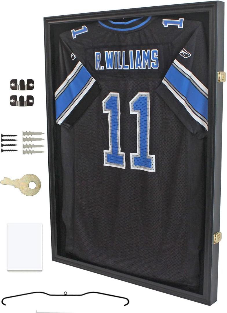 Pro Collector's Jersey Display Case Frame Large Sport Shadow Box Pro 98% UV Protection for Baseball Basketball Football Soccer Hockey Memorabilia T-Shirt Uniform (Black Finish)
