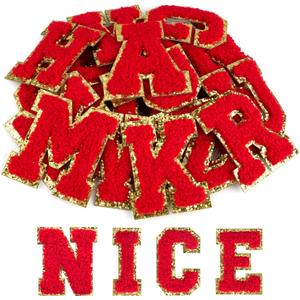 ASTARON 52 Pcs Self Adhesive Letter Patches Chenille Letters Stickers, A-Z Embroidered Applique Patches Alphabet Cloth Patch for Clothes, Bags, Hat, Phone Case, DIY Accessories (Red)