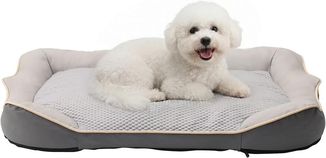 Orthopedic Crate Dog Bed - Waterproof PU Dual-Surface Pet Bed, Comfort Dogs Couch Sofa with Washable Removable Cover, Small Size for Dogs & Crate Use,24.8''