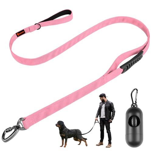 Heavy Duty Dog Leash, Laqibak Double-Sided Reflective Double Handle Dog Leash - Double-Layer Thickening, Lockable Safety Carabiner Design, 6 FT Perfect for Medium & Large Dogs Joyful Strolls, Pink