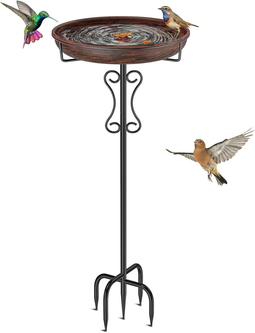 Metal Bird Bath for Outside,Upgraded 5 Pronged Base Birdbath & Feeder Bowl,Vintage Freestanding Birdfeeder for Garden Patio Yard Lawn Decor (Vintage Bronze)