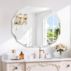 GLASHOM Frameless Bathroom Mirror, 30x36 inch Vanity Mirror Beveled Edge Wall Mounted, Modern Frameless Mirror for Bathroom, Living Room, Entryway Mirror Horizontal or Vertical