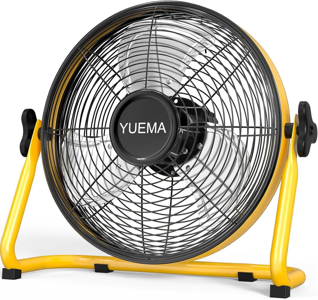 Battery Operated Powered 14 Inch Floor Fan High Velocity Rechargeable Fan Cordless Metal Blade Portable Fan for Camping Travel Patio Tent Indoor Outdoor 360 Degree Manual Tilt 12 Speed