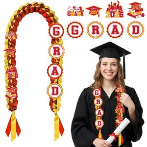 2026 Red Gold Graduation Leis Decorations with Pins, Class of 2026 Grad Embroidery Patches Party Supplies for High School College Graduation