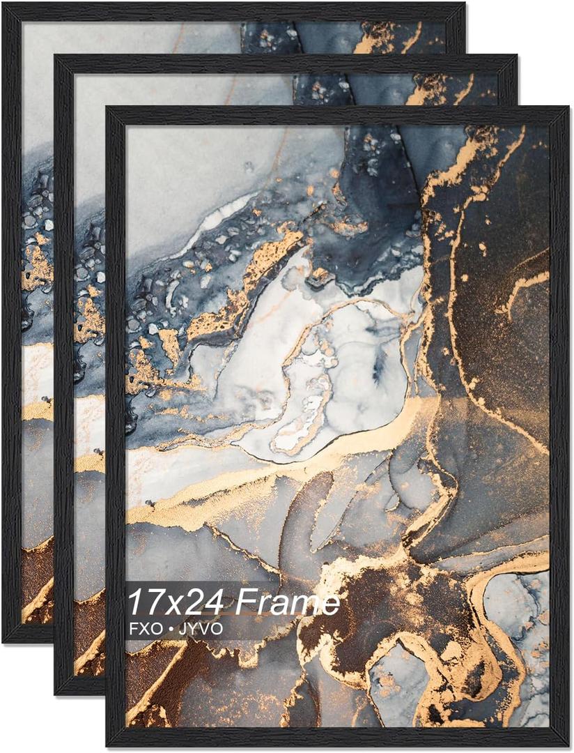 Fxojyvo Engineered Wood 17x24 Picture Frame Set of 3, Black Frame for 17 x 24 Inch Picture Poster Photo, Light Weight 17 by 24 Frame with Wood-grain for Wall - 3 Pack/Black/17 x24