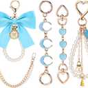 Sureio 5 Pcs Bag Extender Chain Pearl Purse Chain Ribbon Bow Keychain Extender Bag Strap Purse Charms Accessories for Handbag
