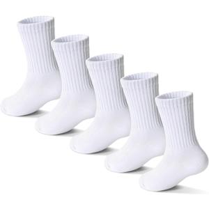 Girls Socks Kids Cotton Socks Pink Crew Athletic Socks with Hearts & Stripes 5 Pairs (Large)