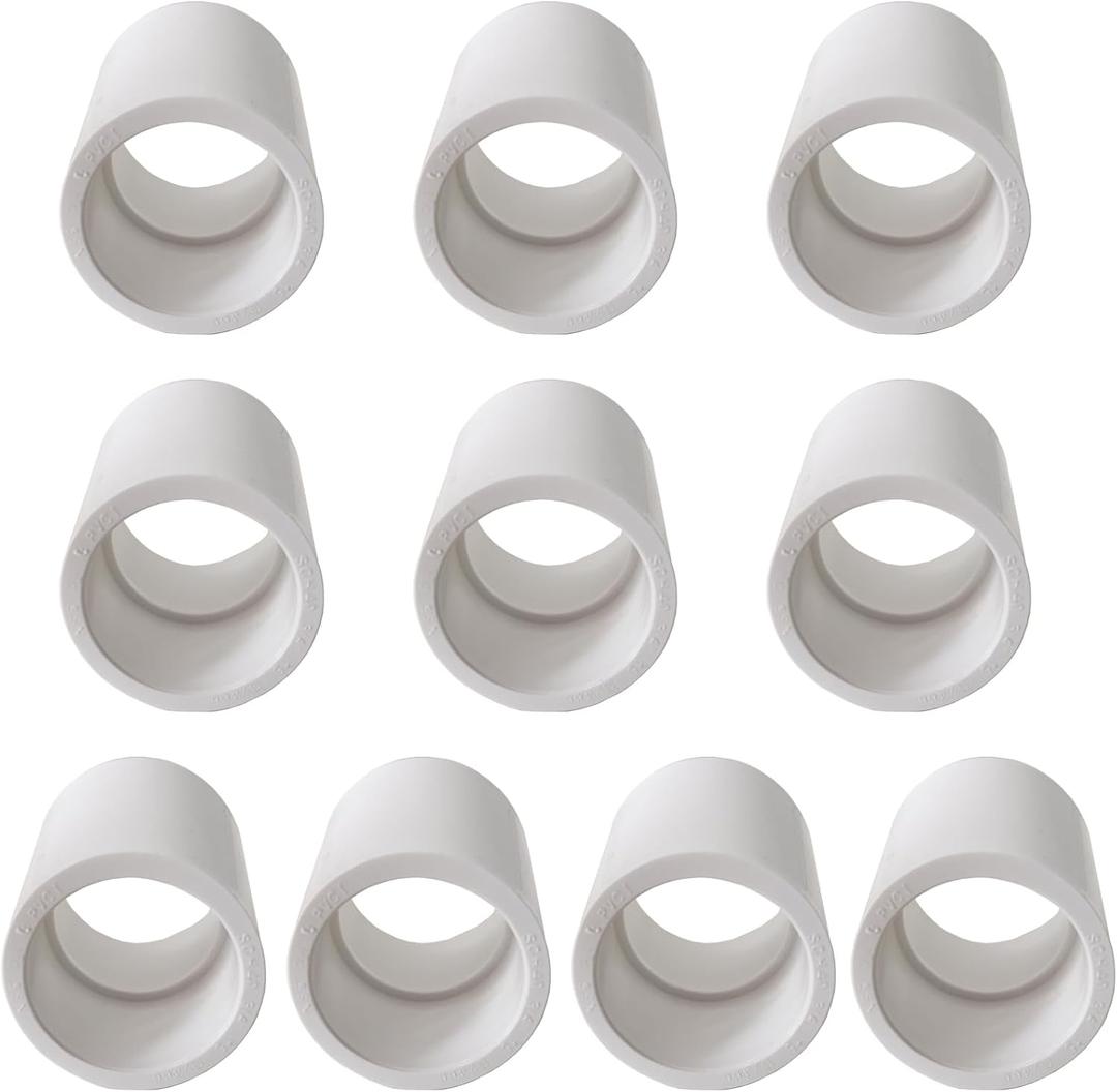 White PVC Pipe Coupling Adapter, 1 inch Socket x Socket, Sch40 PVC Coupling, Straight Pressure Pipe Fittings, 10 Pack