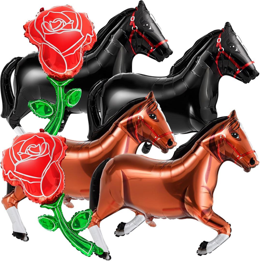 Seenelling 6 Pcs 40 Inch Giant Horse Balloon Derby Balloon Horse Racing Run for the Rose Foil Party Decorations for Preakness Western Cowboy Party Decoration Supplies