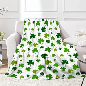 JOOCAR Flannel Throw Blanket St Patricks Day Lucky Spring Green Clover Shamrock Cozy&Soft Plush Blankets for Bed Couch Living Room Sofa Chair (40x50 Inch, 12)