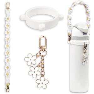 Handle Strap and Charm Set for Owala Water Bottle 24 oz, 32 oz, 40 oz, Owala Kids, Owala Coffee Tumbler, Owala FreeSip  Includes Handle Strap, for Owala Accessories & Stanley Cup Accessories (White)