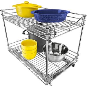 LYNK PROFESSIONAL Pull Out Cabinet Organizer - 14" x 21" - Slide Out Drawer for Kitchen Cabinets - Sliding Pantry Shelves - Roll Out Shelf for Pots, Pans - 2 Tier (Chrome)