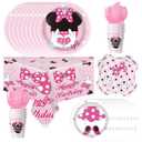 Minnie Mouse Birthday Party Supplies Decorations, Pink and Black Ears Headband Happy Birthday Banner, Glittery Minnie Inspired Cake Cupcake Topper Balloons for Baby Girls 1st 2nd 3rd 4th 5th Birthday