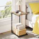 Simple Trending C Shaped End Table, TV Tray for Couch, Small Side Table with Metal Frame, for Living Room Bedroom, Rustic Brown