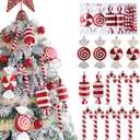 14Pcs Christmas Candy Cane Lollipop Ornaments for Christmas Tree Decorations, Red and White 6.5Inch Assorted Shapes Hanging Ornament with Ribbon for Xmas New Year Holiday Festival Home Party Decor