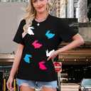 Easter Bunny Shirts for Women Happy Easter Shirts Funny Bunny Graphic Tees Easter Vacation Clothes Tops Black (Black, M)