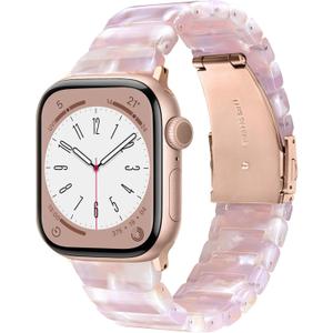 V.R.HOPE Resin Watch Band Compatible with Apple Watch Band for Women 38mm 40mm 41mm 42mm Tortoise Fashion Lightweight Bracelet Strap for iWatch Series 11/10/9/8/7/6/5/4/3/2/1/SE3 (Brown)