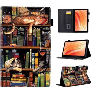 Cute Case for All-New Amazon Kindle Fire HD 10 & 10 Plus Tablet (13th/11th Generation, 2023/2021 Release) 10.1",Vegan Leather Slim Folding Stand Cover with Pocket Auto Wake/Sleep,Bookshelf Cat