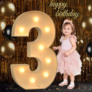 3FT Marquee Numbers, Light Up Numbers 3 for 3rd 13th 30th Birthday Decorations, Big Numbers for Party Decorations, Large Light Up Numbers for Party Decor DIY PreCut Foamboad Mosaic Numbers