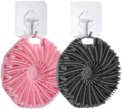 2Pcs Silicone Body Scrubber,Exfoliating Body Scrubbers for use in Shower,Silicone Body Brush for Showering and Anti-Slippery Handles for All Skin Types,Eco Friendly Shower Scrubber for Body (Pink)